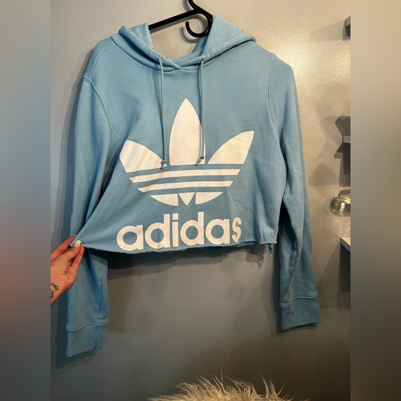 🗳️Cropped ADIDAS Light Blue Hoodie Size Large - Picture 2 of 6